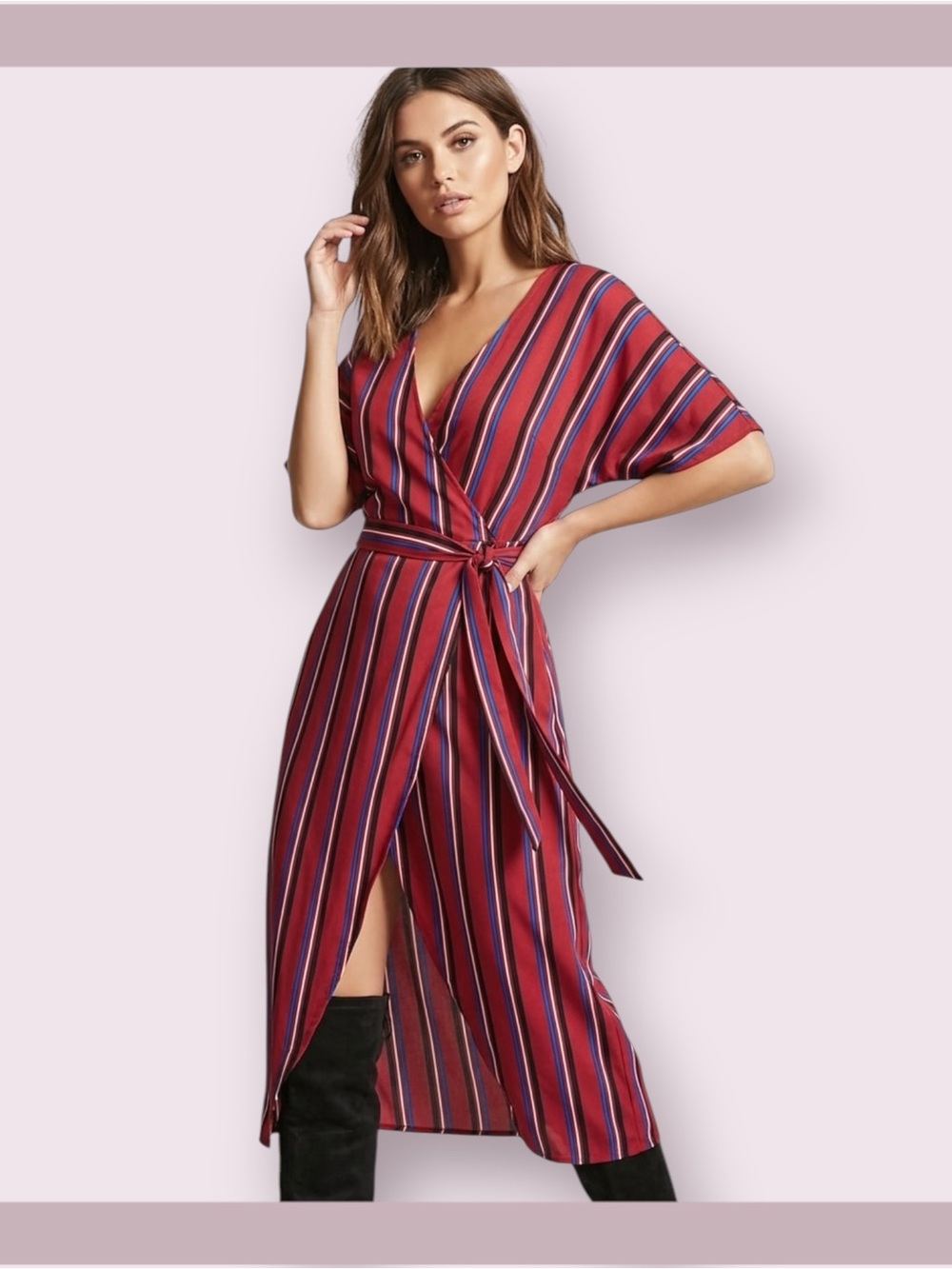 Forever 21 Contemporary Red Striped Wrap Dress